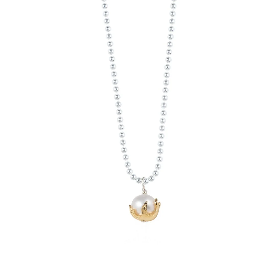 Pearl drop pendant necklace with flame setting — JASON Le COMPTE